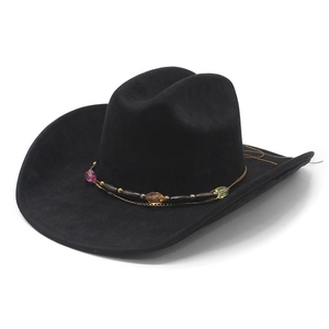 Chapeau De Cowboy Occidental Suédine Large Bord Avec Bande Perlée Style Bohème Ethnique Mode Femmes