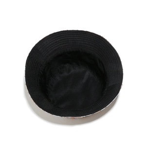 Detailed top view of the black cotton bucket hat lining with neat stitching work