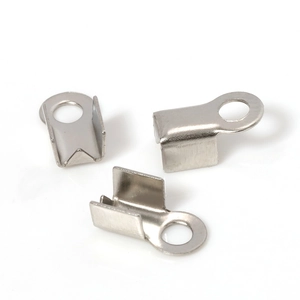 Flat stainless steel crimp connector clips for leather cord bracelet DIY jewelry making