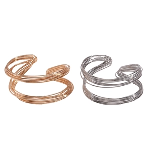 Minimalist multi-layer intertwined metal wire open cuff bracelet in rose gold and silver