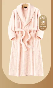 Close-up of pink thickened fleece bathrobe detailing large collar and soft texture