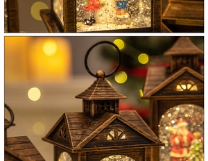 Details einer Vintage-Weihnachtslaterne aus Bronze mit Aufhängering und Szenerie