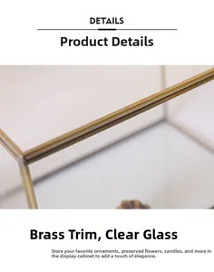 Close-up of golden brass frame edges and clear glass panels on minimalist display case