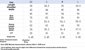 Detailed size chart for cropped blazer and flared trousers with specific measurements