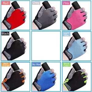 Unisex half-finger sports gloves in eight colors with breathable mesh and velcro straps