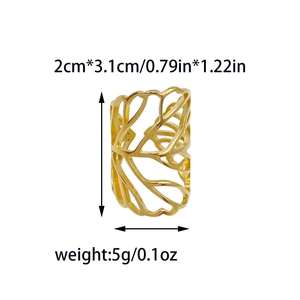Golden hollow leaf pattern stainless steel ring for women with size measurements