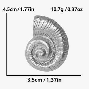 Detail view of 304 stainless steel conch pendant showing dimensions 4.5cm and 3.5cm