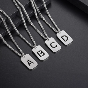 Collier Pendentif Lettre Initiale En Acier Titane Hip Hop Pour Hommes Femmes Rectangle Creux Alphabet A-Z Bijoux