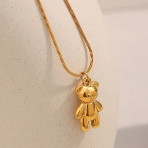 Elegant 18K gold plated stainless steel bear pendant necklace with a fine snake chain