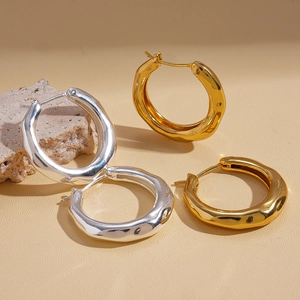 Minimalist 18K gold and silver plated geometric wrinkled metal hoop earrings set
