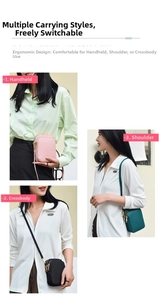 Nylon crossbody phone bag detail showing multiple layers and three styling ways