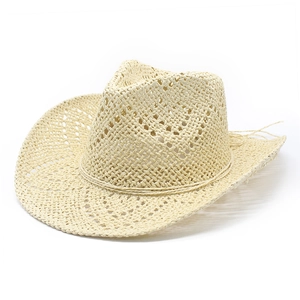 Cappello da cowboy western in paglia traforata traspirante con tesa larga parasole