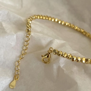 Minimalist S925 sterling silver gold beaded bracelet with adjustable lobster clasp
