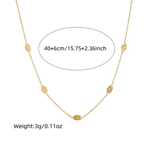 Gold plated stainless steel Hamsa necklace with five palm charms and 40+6cm chain