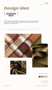 Detail of soft imitation cashmere scarf showing thick classic plaid and solid textures