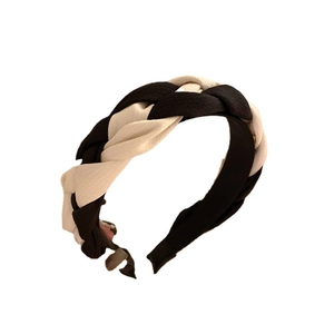 Padded black and white braided headband for women, high volume hair accessory style