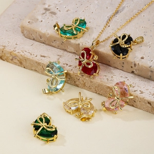 Herz Schleife Anhänger Halskette Zubehör Kupfer 18K Vergoldet Zirkon Funkelnd Süßer Charmanter Schmuck DIY Machen Für Damen