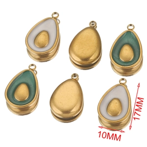 18K gold plated stainless steel avocado charms in green and white, 17mm x 10mm set of 6
