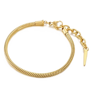 Snake Bone Chain Bracelet Stainless Steel Minimalist Adjustable Extension With Cone Pendant Fashion Jewelry For Women