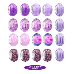 20-piece purple bead set for DIY bracelets featuring marble patterns and purple rhinestones