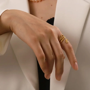 Bague Serpent Enroulée En Acier Inoxydable 316L Vintage Plaquée Or Argent Bijoux Animaux Pour Femmes Hommes Accessoire Quotidien
