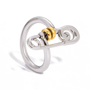 Modern 18K gold and silver two-tone stainless steel safety pin ring for women