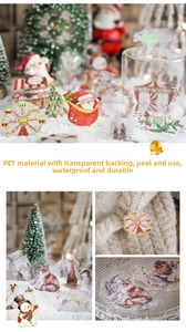 Détail des stickers de Noël en PET avec marquage à chaud doré et motifs festifs étanches