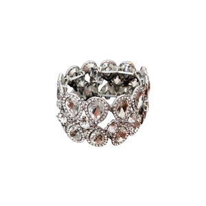 Bracelet géométrique argenté avec gouttes évidées et doubles rangs de cristaux