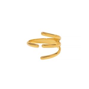 Three-layer spiral gold-plated open ring with polished finish and minimalist design