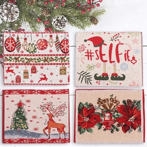 Kerstmis Jacquard Placemat Rendier Kerstbal Bloem Patroon Gebreide Tafelmat Voor Eetkamer Feest Decoratie