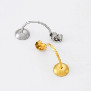 Polished gold and silver stainless steel flat pad earring studs with butterfly backings