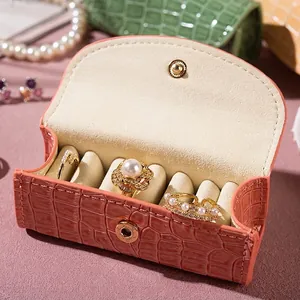 Scatola Portagioie Portatile Pelle PU Motivo Coccodrillo Mini Organizzatore Anelli Orecchini Custodia Viaggio Bottone