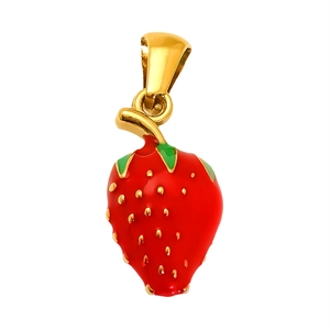 Chic strawberry pendant necklace with vibrant red enamel and polished gold plating