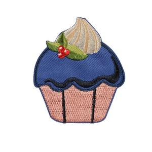 Cartoon cupcake embroidery patch in blue and pink for DIY clothing accessories