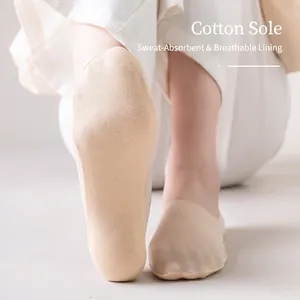 Women's nude thin ice silk no-show socks with non-slip silicone and cotton sole