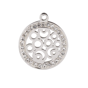 Pendentif spirale évidé en acier argenté avec strass brillants pour bijoux DIY