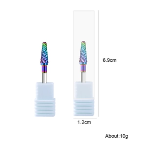 Rainbow iridescent cone nail drill bit with cross-cut texture for electric manicure machines