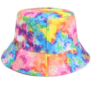 Rainbow tie-dye reversible bucket hat for outdoor sun protection in soft cotton fabric
