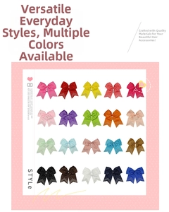 Macro view of 20-piece colorful grosgrain ribbon hair bows with rhinestone wave detailing
