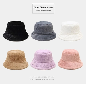 Soft plush fisherman hat in six colors including black grey white khaki purple and pink