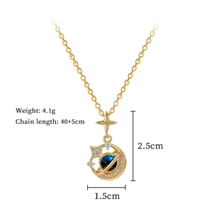 Star and moon gold necklace specifications showing 40+5cm chain length and 4.1g weight
