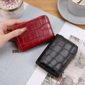 Women Crocodile Pattern Card Holder PU Leather Zipper Mini Wallet Multi Card Slot Retro Fashion Daily Organizer