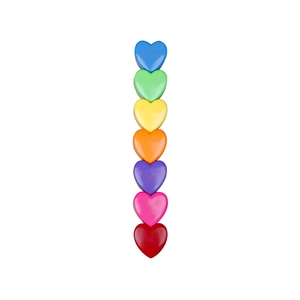 Evidenziatori impilabili a forma di cuore in sette colori arcobaleno con punta a scalpello