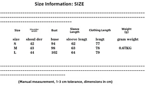 Detailed sizing chart for women's double-breasted blazer dress in centimeters