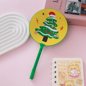 Green cartoon fan pen featuring a yellow circular fan with a festive Christmas tree design