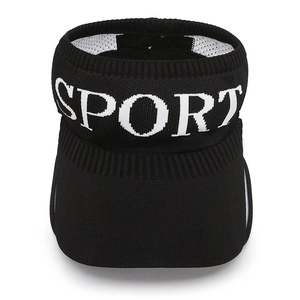 Breathable black knitted sun visor hat with white SPORT lettering for outdoor sports