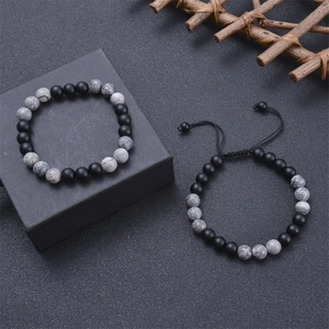 Natur-Tigerauge und matte Achat-Perlenarmband-Set mit verstellbarer Webkordel