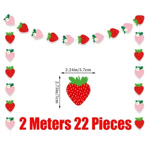 Ghirlanda di fragole da 2m con 22 pezzi rosa e rossi per decorazioni per feste a tema