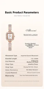 Spécifications techniques détaillées de la montre à quartz série sirène de luxe