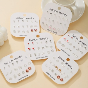 Fashion Stud Earrings Alloy Rhinestone Faux Artificial Pearl Heart Star Geometric Designs With Steel Earring Post For Women Girls
